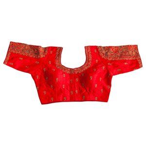 Bead work accented long sleeve saree Blouse - Red